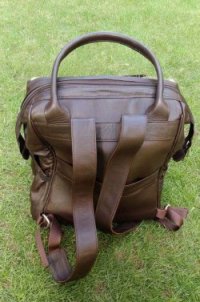 Brown white cowhide mommy backpack leather straps 