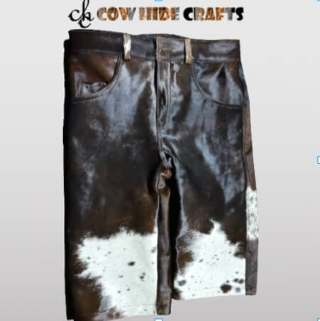 Brown white cowhide leather shorts front