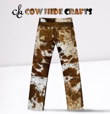 Brown white cowhide skinny leather trousers