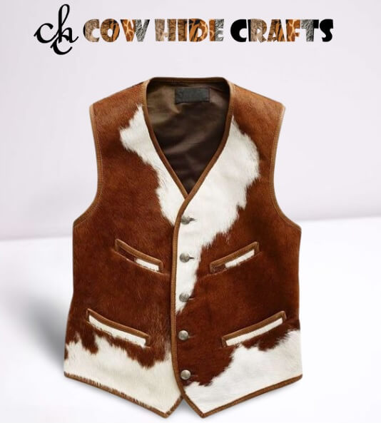 brown white cowhide western vest