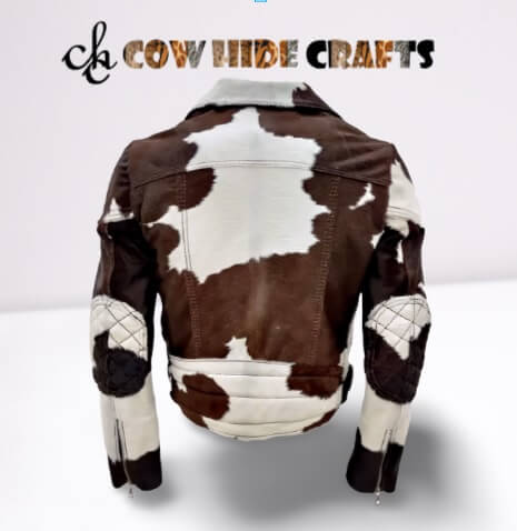 Handmade brown cowhide leather biker jacket