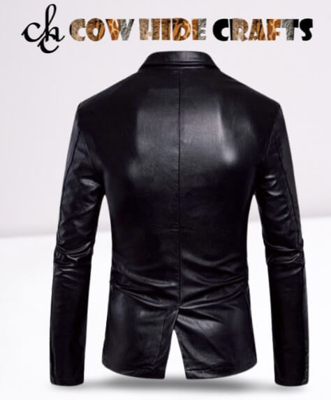 Women's 2 button leather blazer styled for formal business office