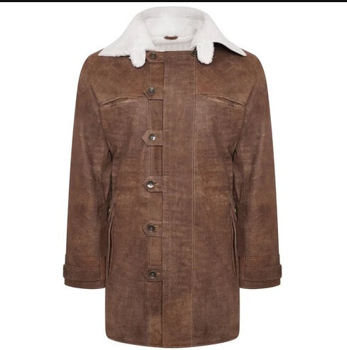 Button closure on men's Dark Knight long leather coat
