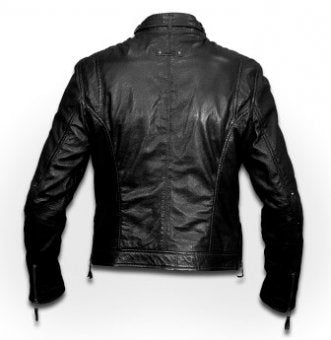 Button collar detail on women's sheepskin bomber jacket