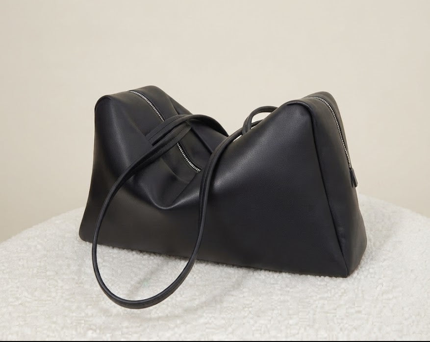 Calfskin Boston bowling bag in dark espresso brown