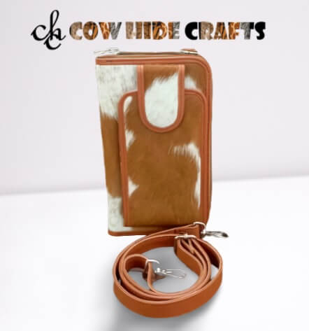 Card mobile keys cowhide pouch tan white