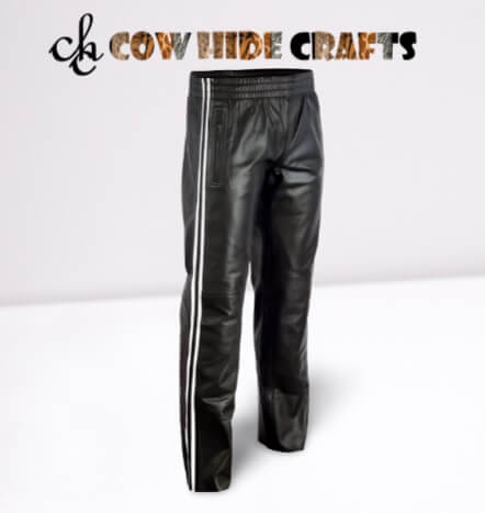 Casual black leather trouser white side stripe