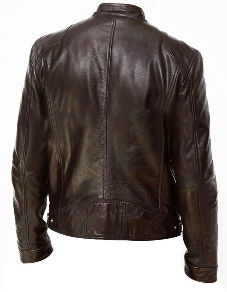 Brown PU leather jacket men styled for casual street look
