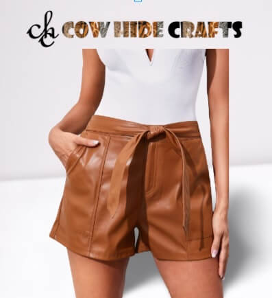 Women's casual tan sheepskin leather shorts