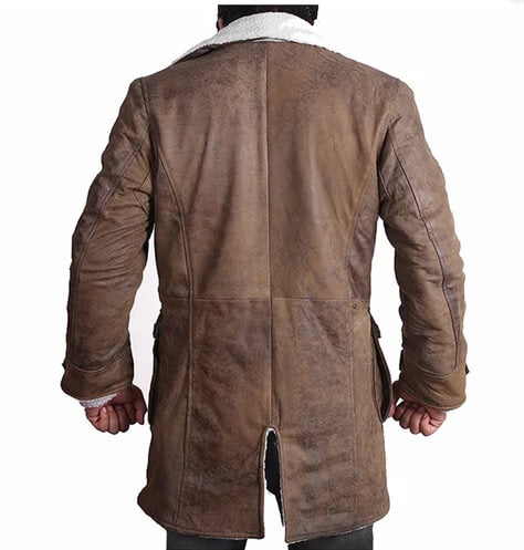 Men's Dark Knight long leather coat styled for dramatic look