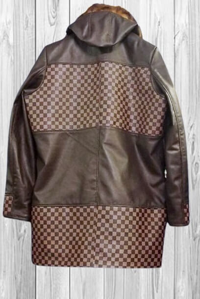 Men and women brown leather checkered style overcoat