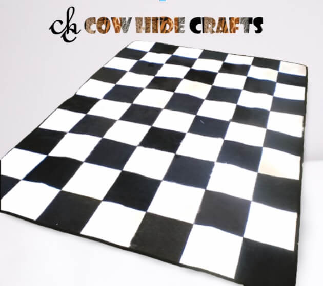 Chess design patchwork cowhide rug black white