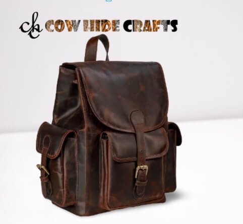 Classic large leather rucksack rustic brown