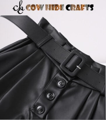 Classic style women's leather shorts with belted waistband detail