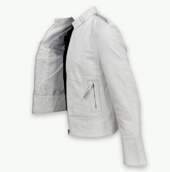 Clean white sheepskin leather jacket women