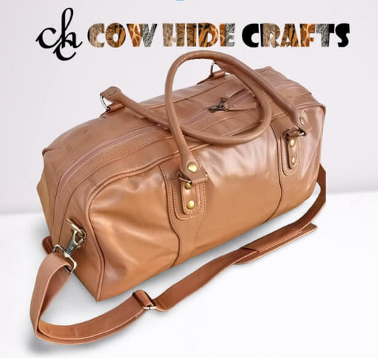 Coffee brown leather duffle bag