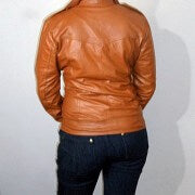 Cognac leather jacket women styled for everyday biker look