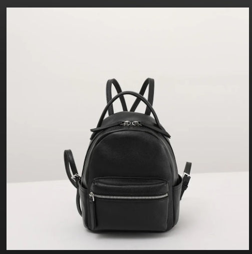 Compact leather mini daypack backpack in black