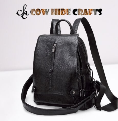 Convertible black leather backpack grain