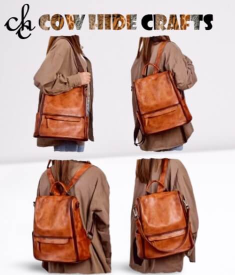 Convertible leather backpack three carry modes