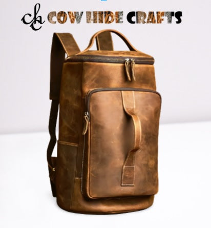 Convertible tan leather backpack duffle bag