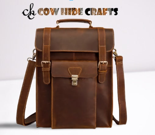 Convertible vintage brown leather backpack