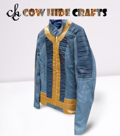 Women's vault suit inspired leather jacket styled for cosplay