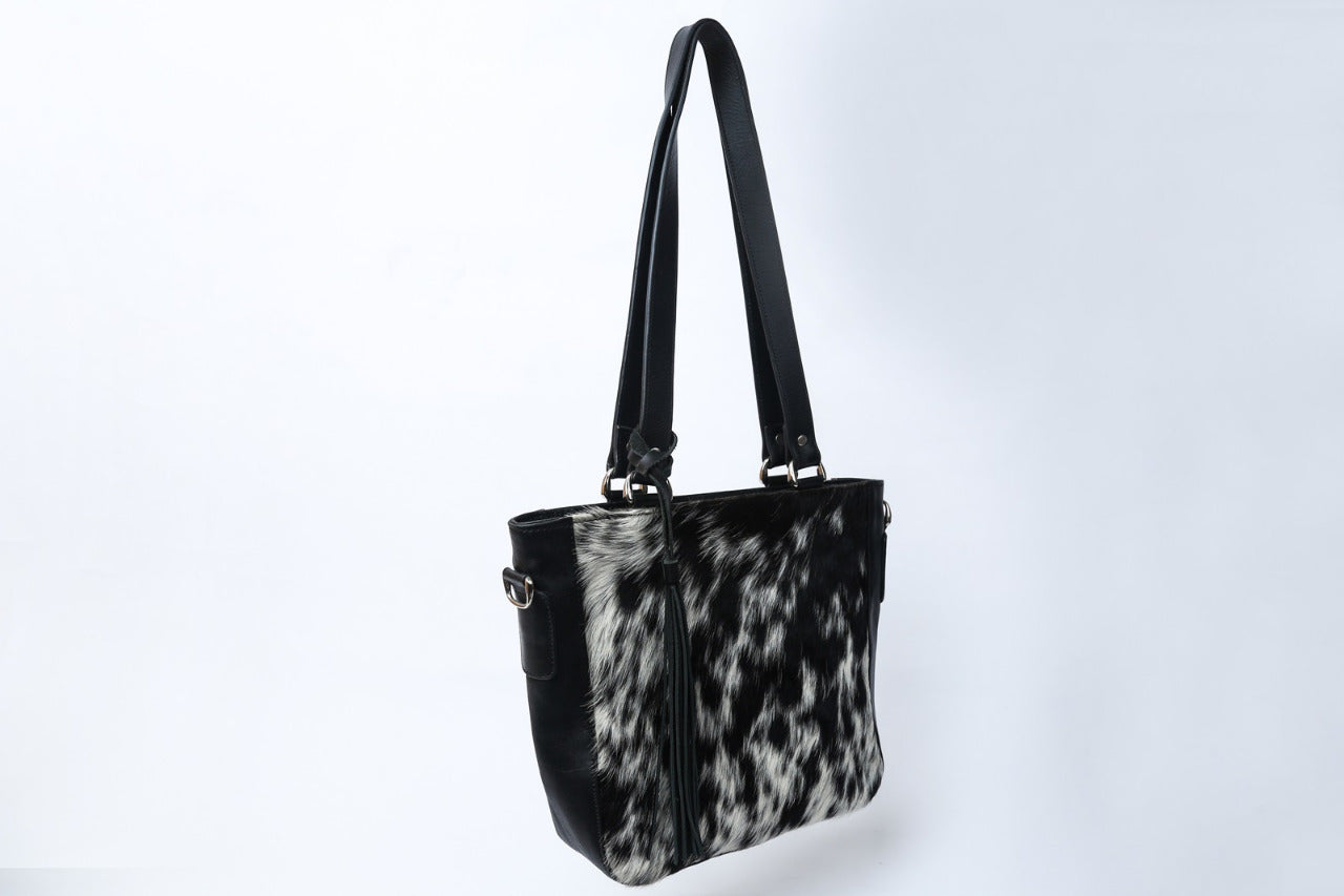 Cowhide Australia messenger bag black white square design