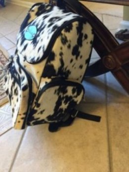 Western cowhide leather backpack with front zipper pocket