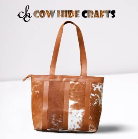 Cowhide bags with stripes tan white