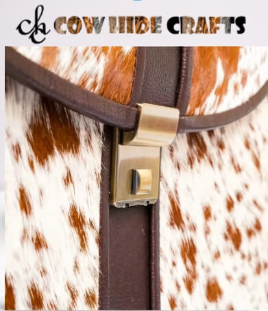 Cowhide briefcase flap closure detail