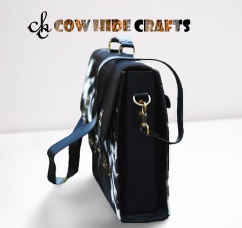 Cowhide briefcase satchel top handle long strap