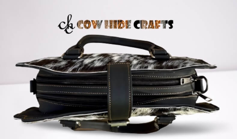 Cowhide bucket bag two main zipper compartments