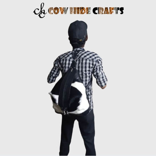Cowhide bucket convertible backpack black white