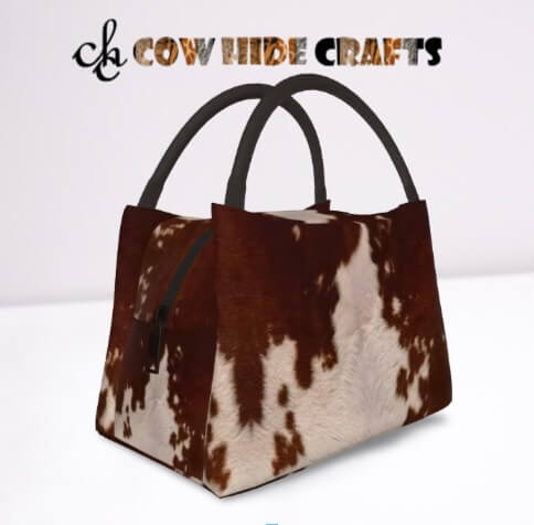 Cowhide bucket picnic bag long zipper closure