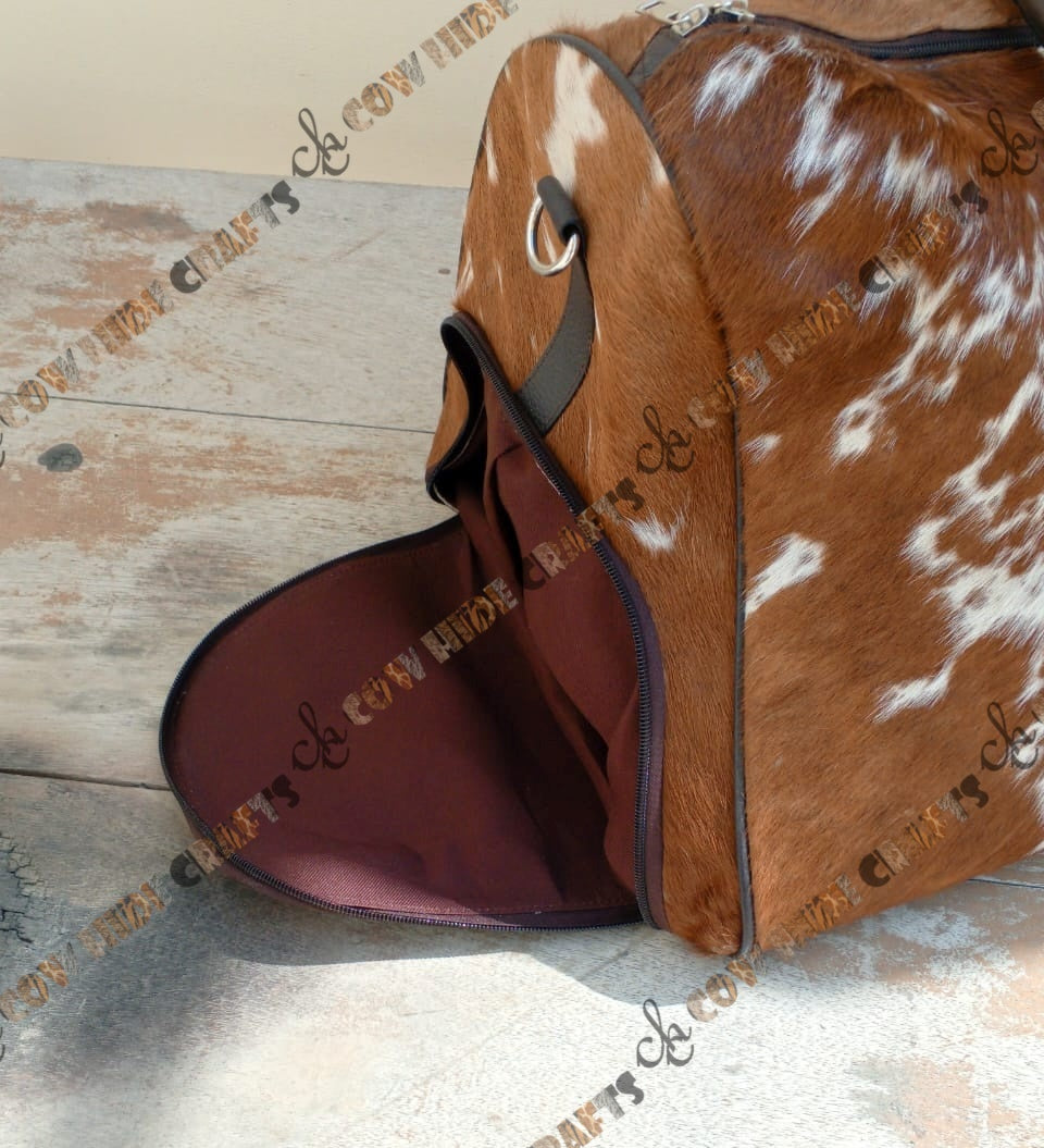 Carry on cowhide duffle bag