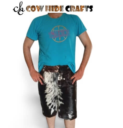 Cowhide casual shorts men brown white