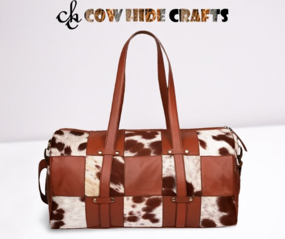checker pattern cowhide duffle bag