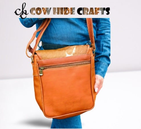 Cowhide crossbody bag backside zipper pocket