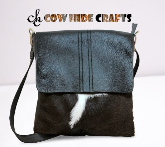Cowhide crossbody bag flap magnetic zipper closure