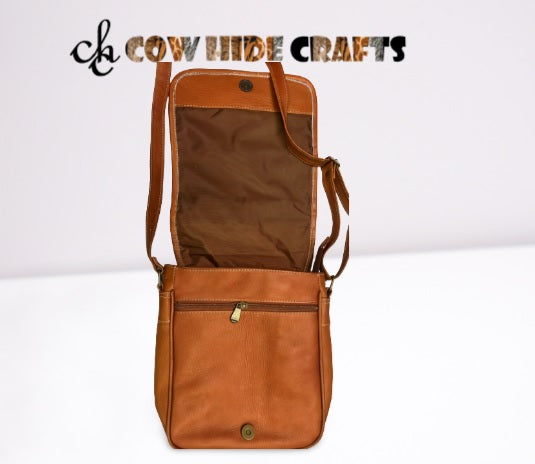 Cowhide crossbody bag two front flap pockets