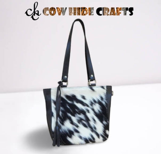 Cowhide crossbody messenger bag square black white