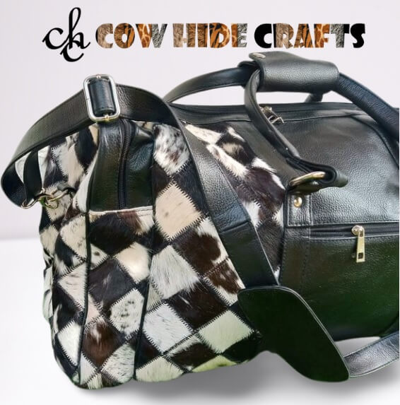 Cowhide diamond duffle large side zipper pockets