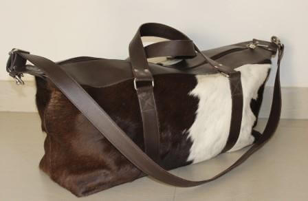 Cowhide duffle bag Australia brown white