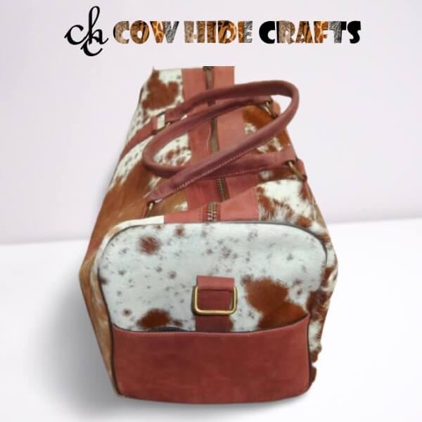 Cowhide duffle side pocket bag