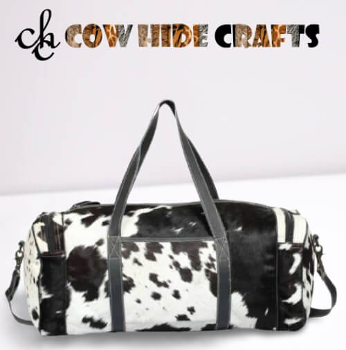 cowhide leather family travel duffle bag