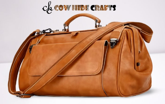Cowhide frame bag wide mouth front flap exterior pocket