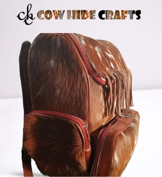 Cowhide fringe backpack four outside pockets