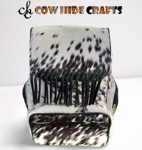 Cowhide fringe backpack leather tassels detail