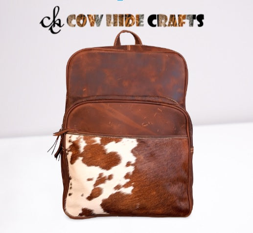 Cowhide hiking rucksack two outside pockets